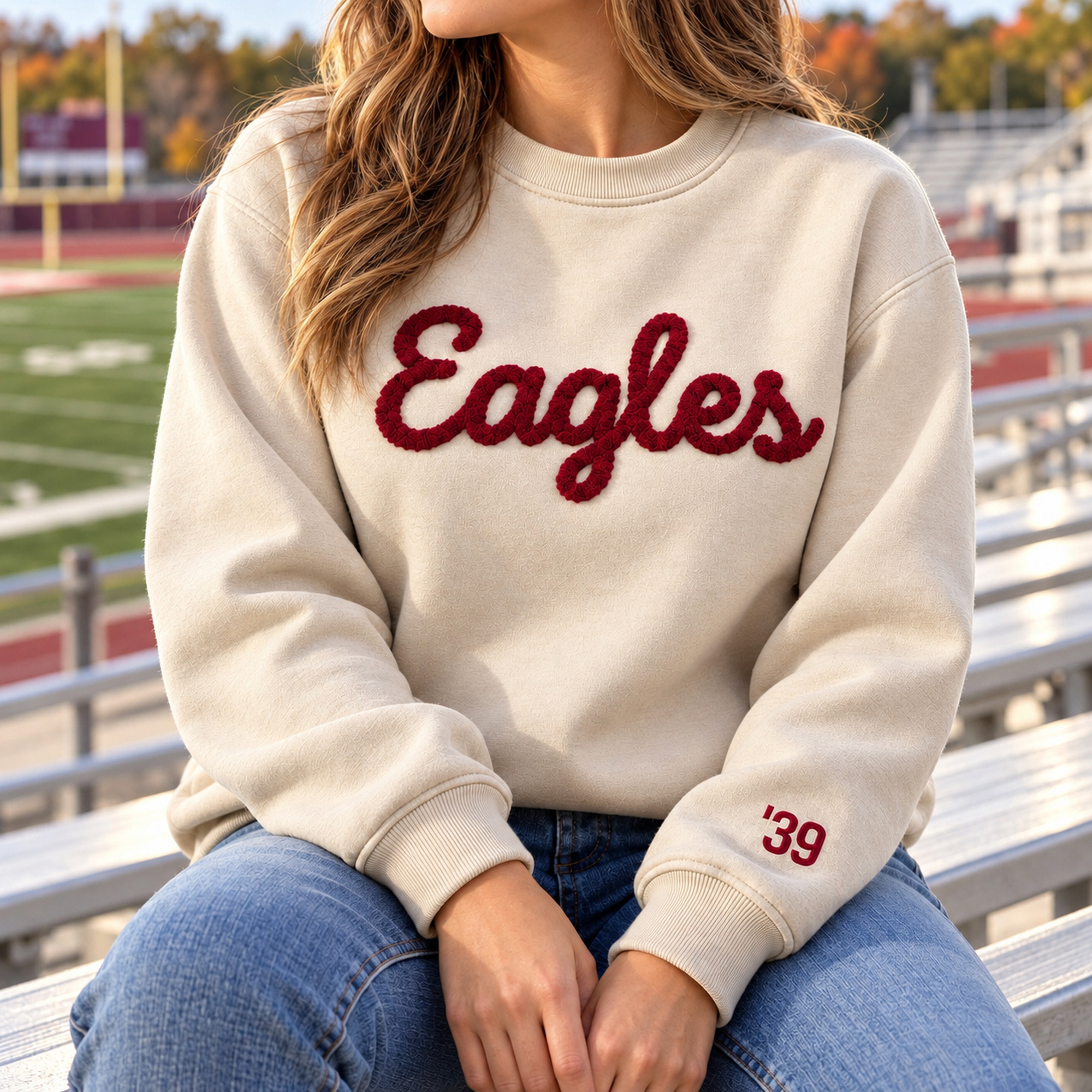 Chenille Yarn Embroidered Sweatshirt - game day outfit