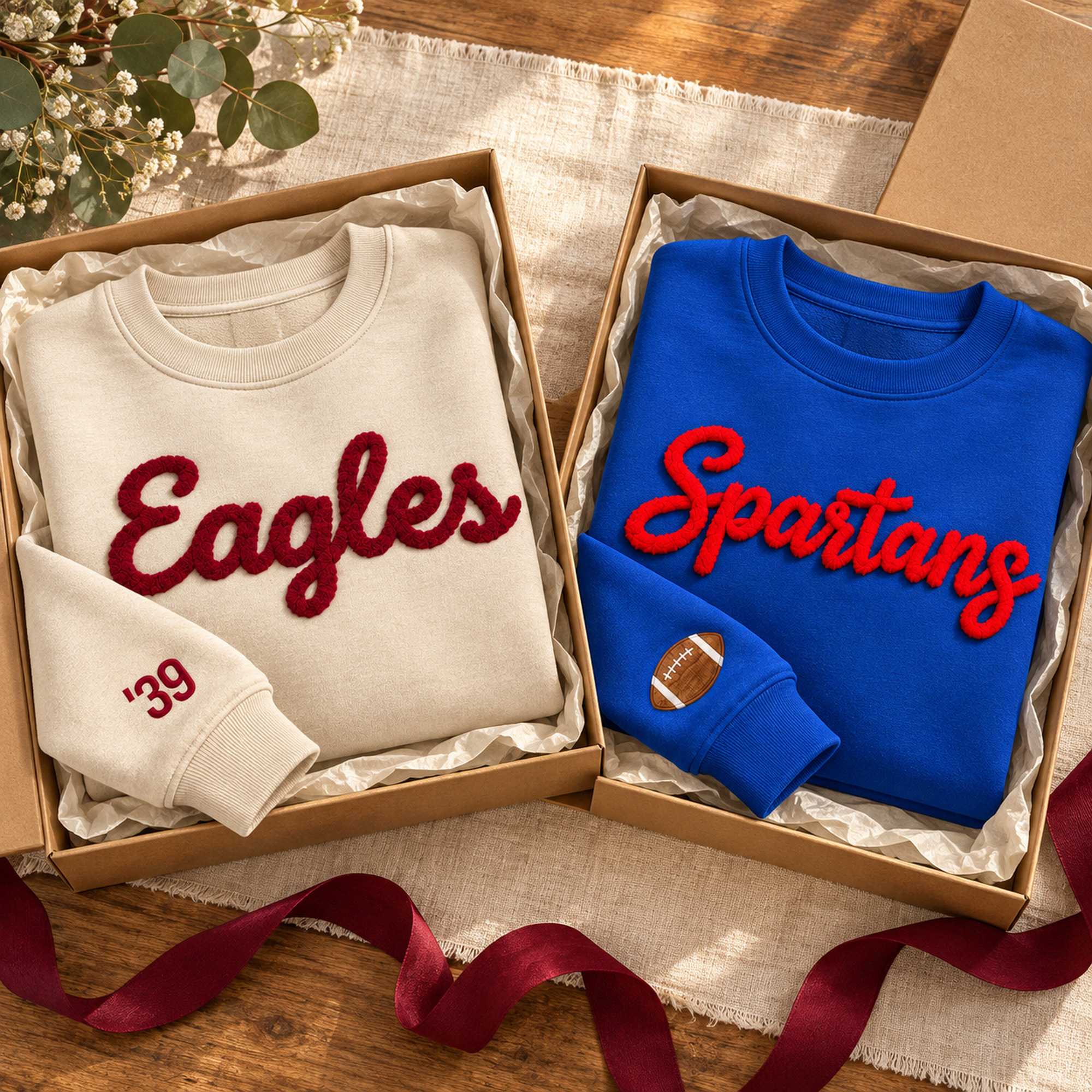 Chenille Yarn Embroidered Sweatshirt - team name close-up